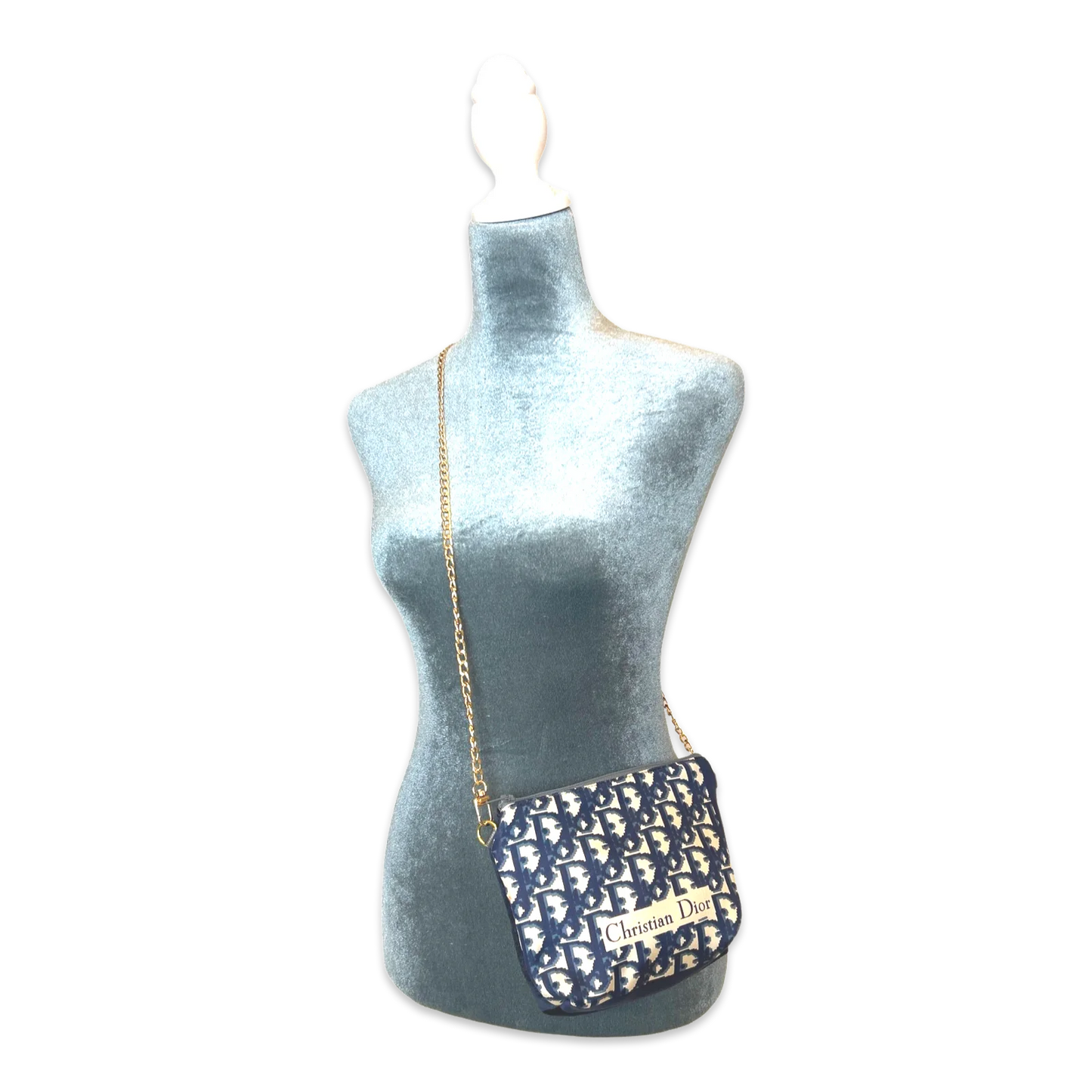 Vintage Dior Trotter Blue & White Silk Scarf Crossbody Bag