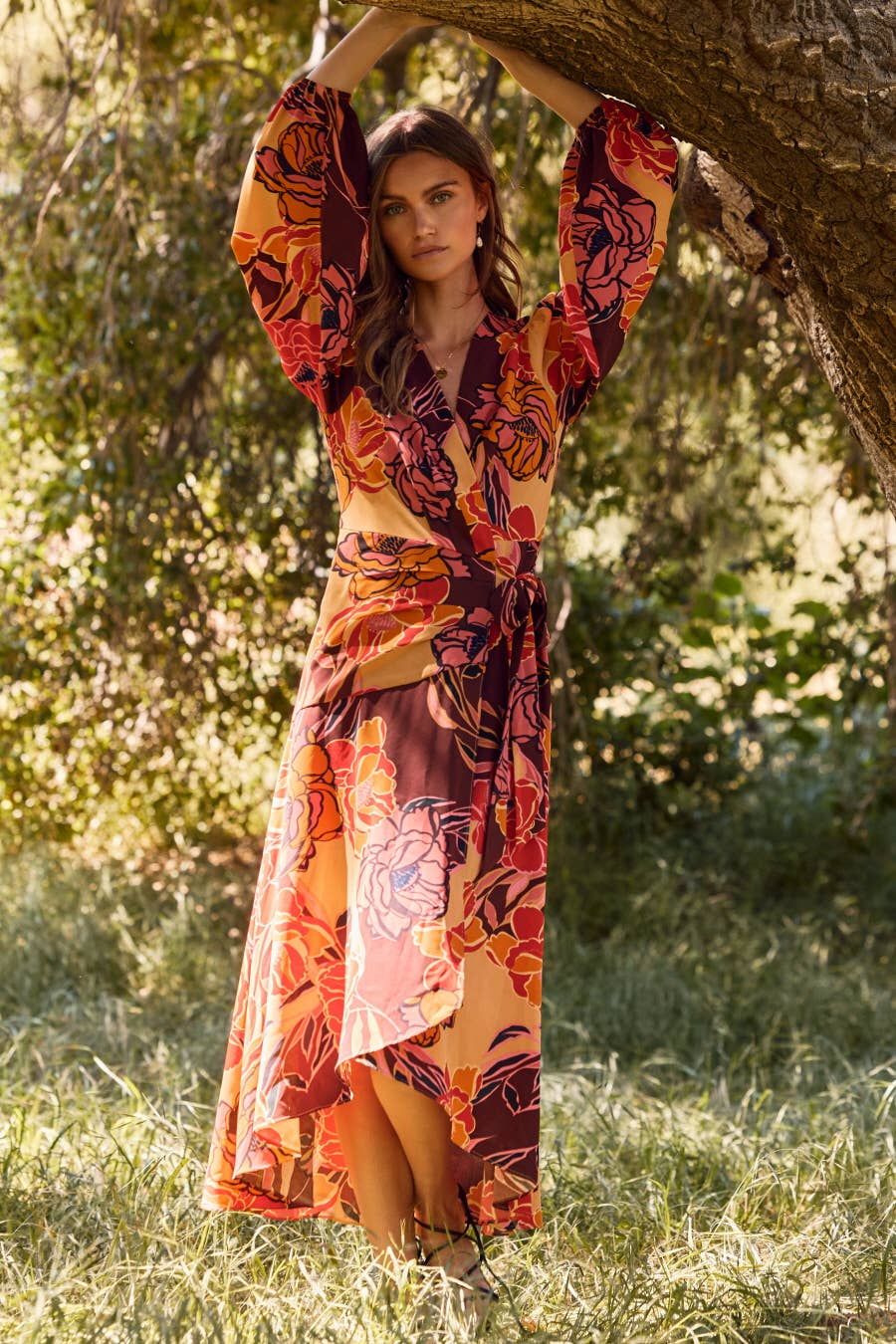 Floral Printed Wrapped Midi Dress