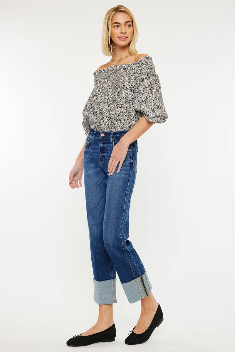 OPEN PACK MID RISE CROP STRAIGHT JEANS-KC7478D