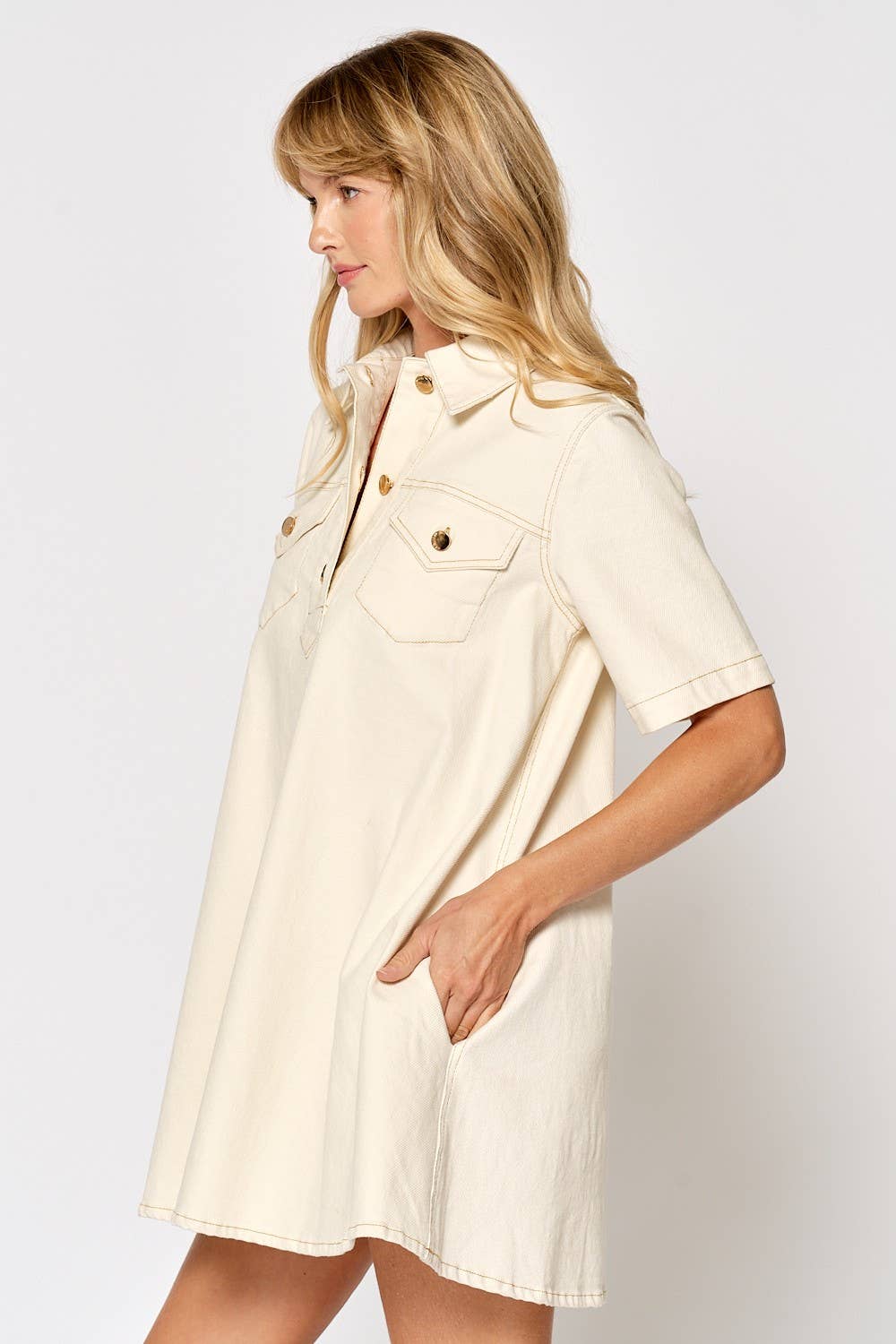 ILD4879 SHORT SLEEVE BUTTON DOWN SHIRT DRESS