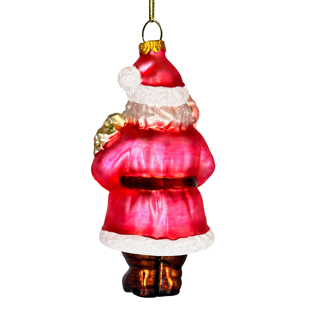 Pink Santa with Sceptor and Flowers Glass Christmas Ornament