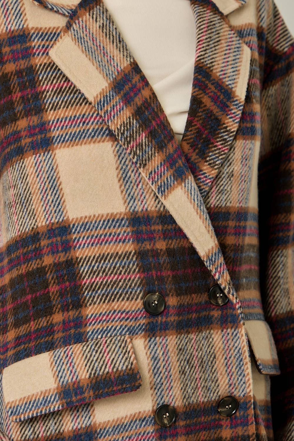 Multi Plaid Wool Blend Long Coat
