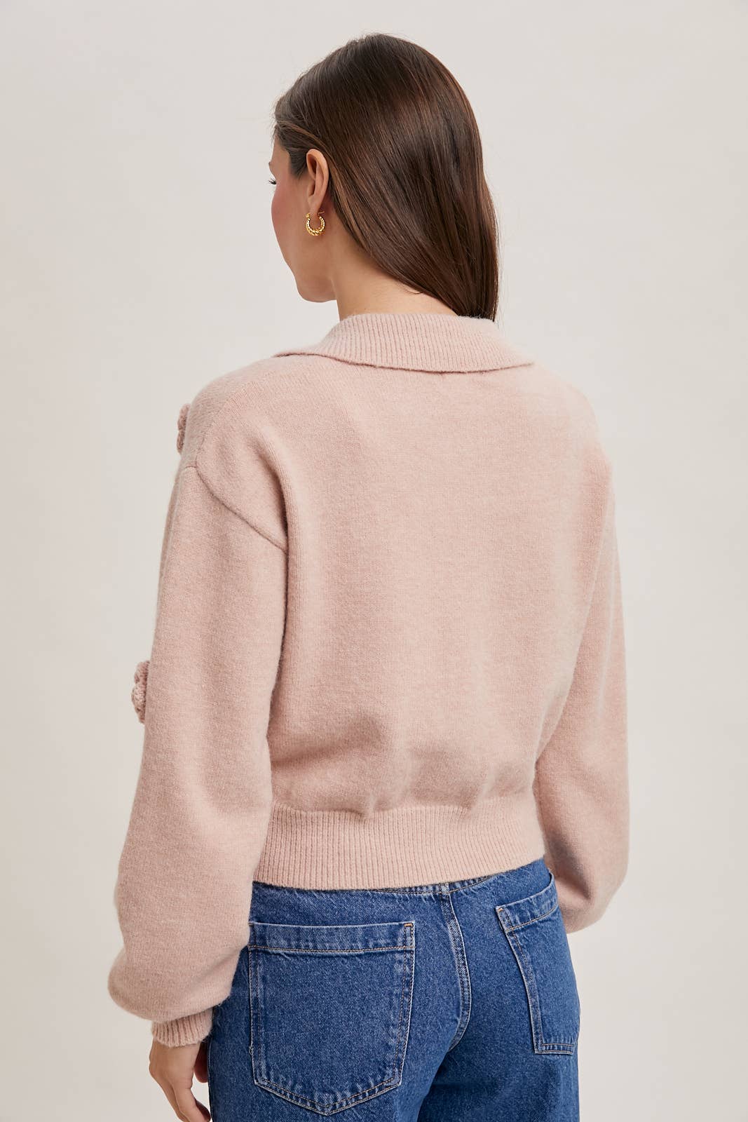 FLORAL EMBROIDERY BUTTON DOWN COLLAR KNIT CARDIGAN