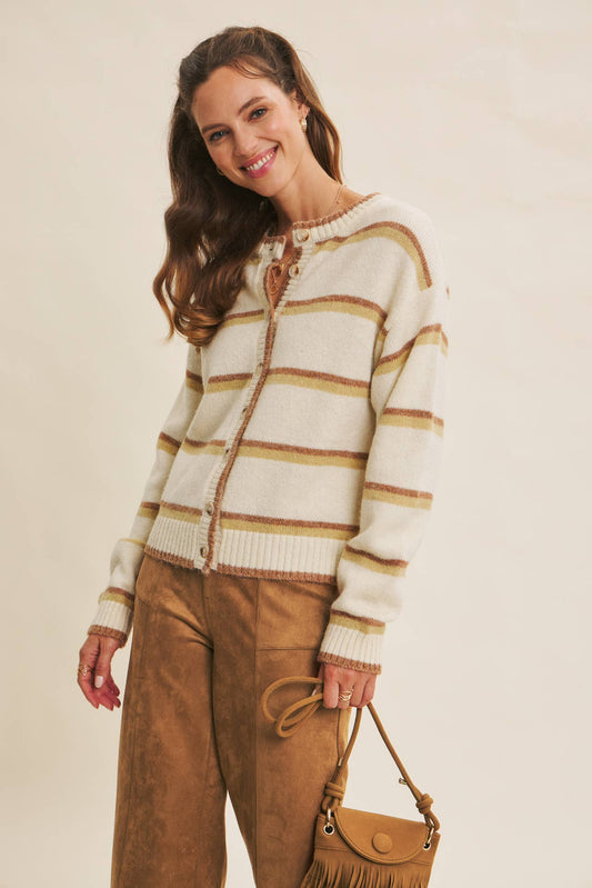 COZY CHARM TO AUTUMN PLAN STRIPE CARDIGAN