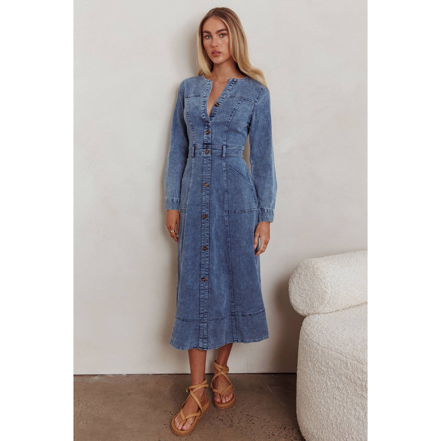 LONG SLEEVES DENIM MIDI DRESS