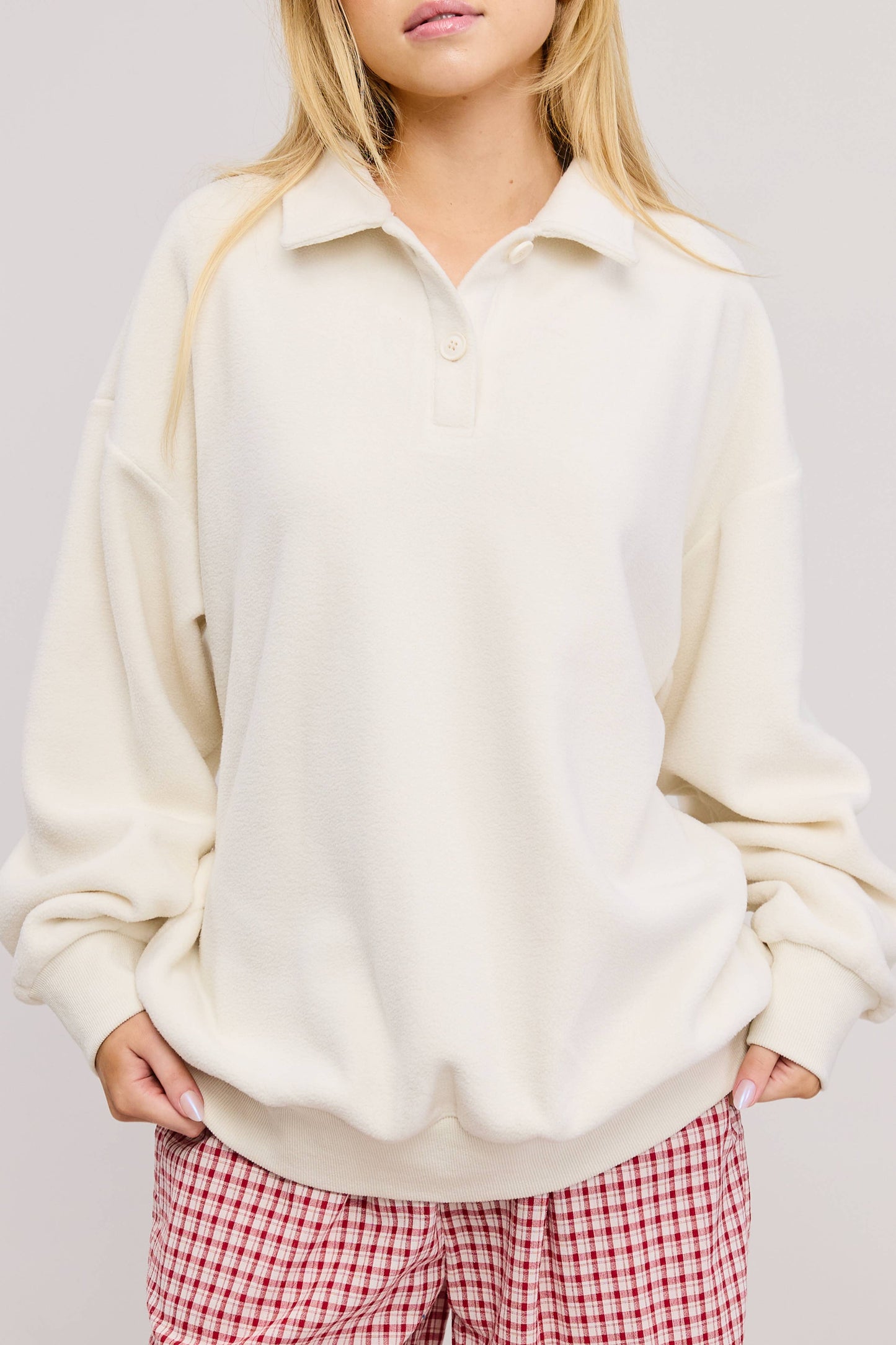 Teddy Velour Buttoned Collar Pullover Knit Sweater
