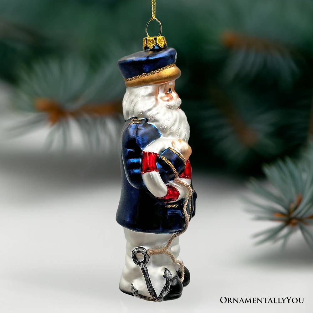 Santa the Ship Captain Glass Ornament