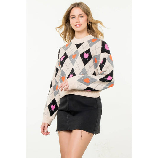 LAST CHANCE - Argyle Pattern Knit Sweater - size M