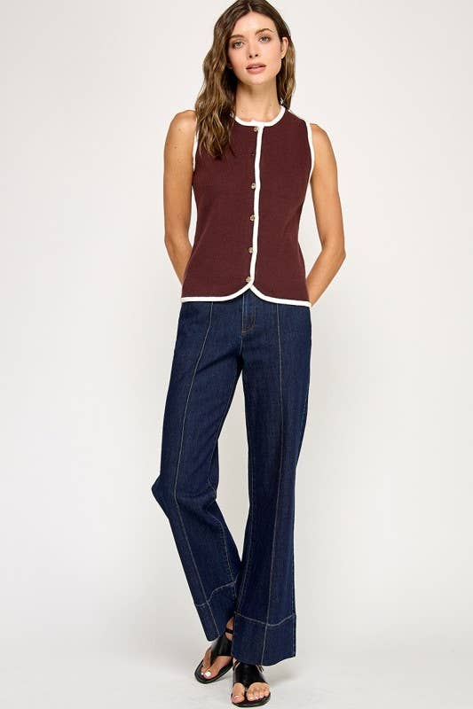 CREW NECK BUTTON DOWN SOFT SWEATER VEST
