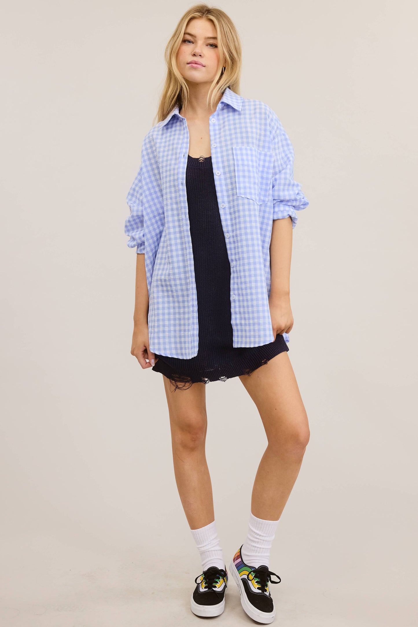 Oversized Gingham Button Down Shirt