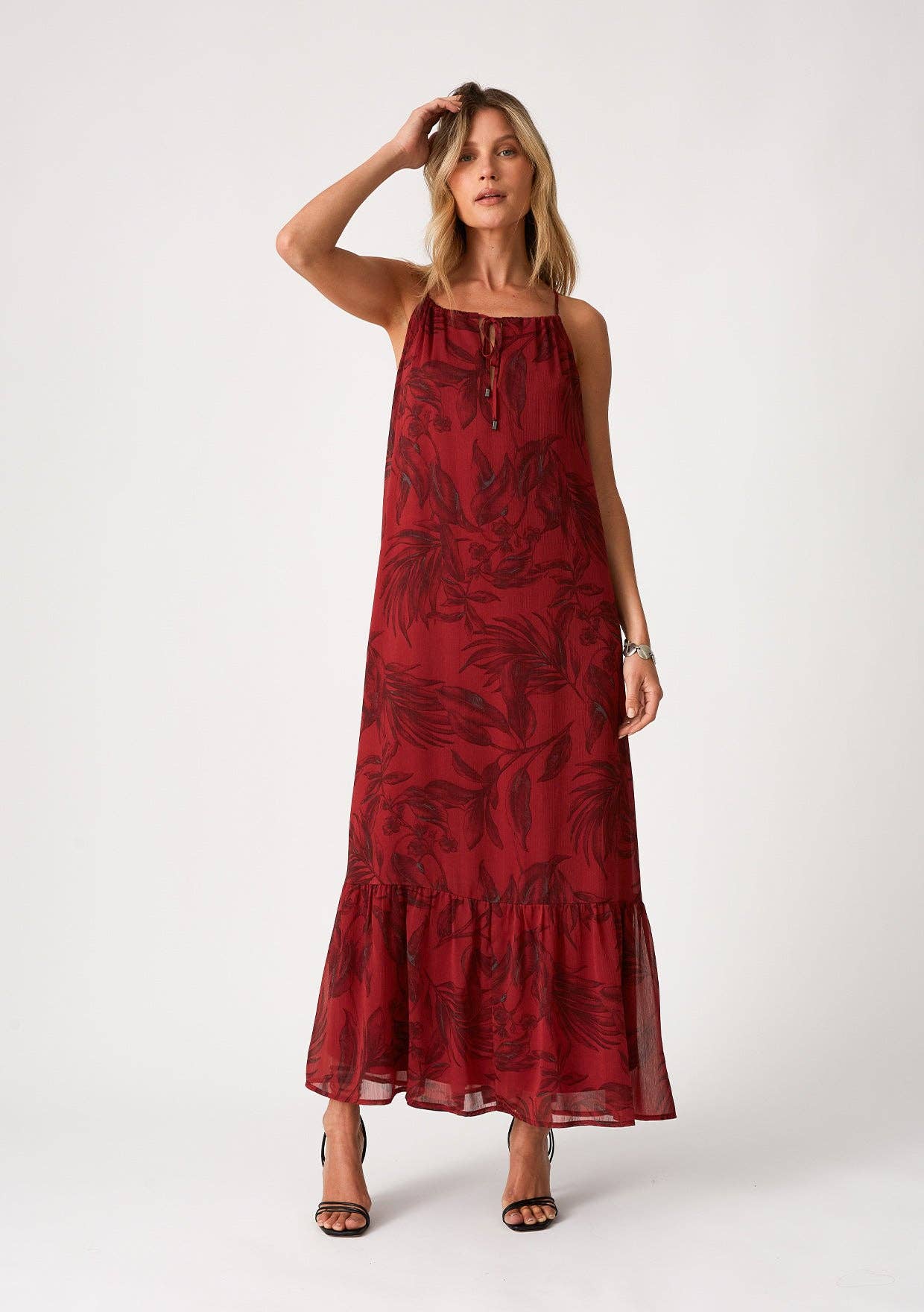 Flowy Floral Tie Front Halter Maxi Dress