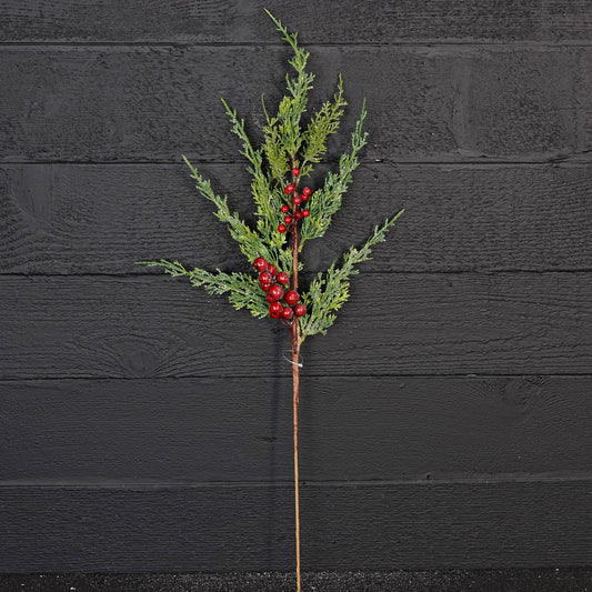 Sparkled Cedar pine and Red Berry Spray-