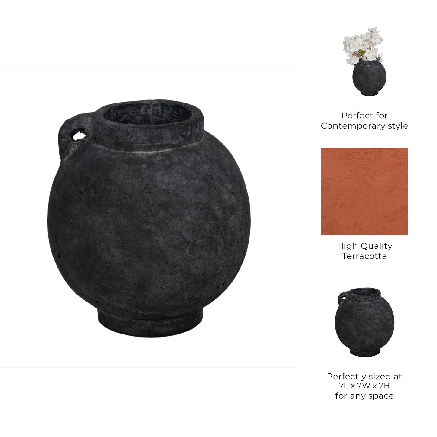 Black 7 in. Contemporary Pottery Bulbous Jug with Handle