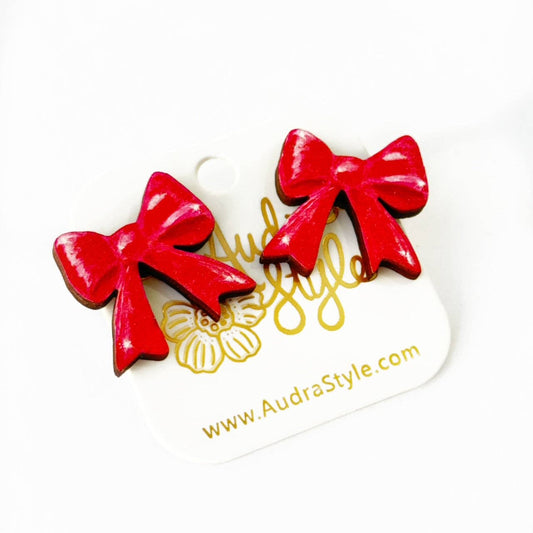 Red Bow Stud Earrings