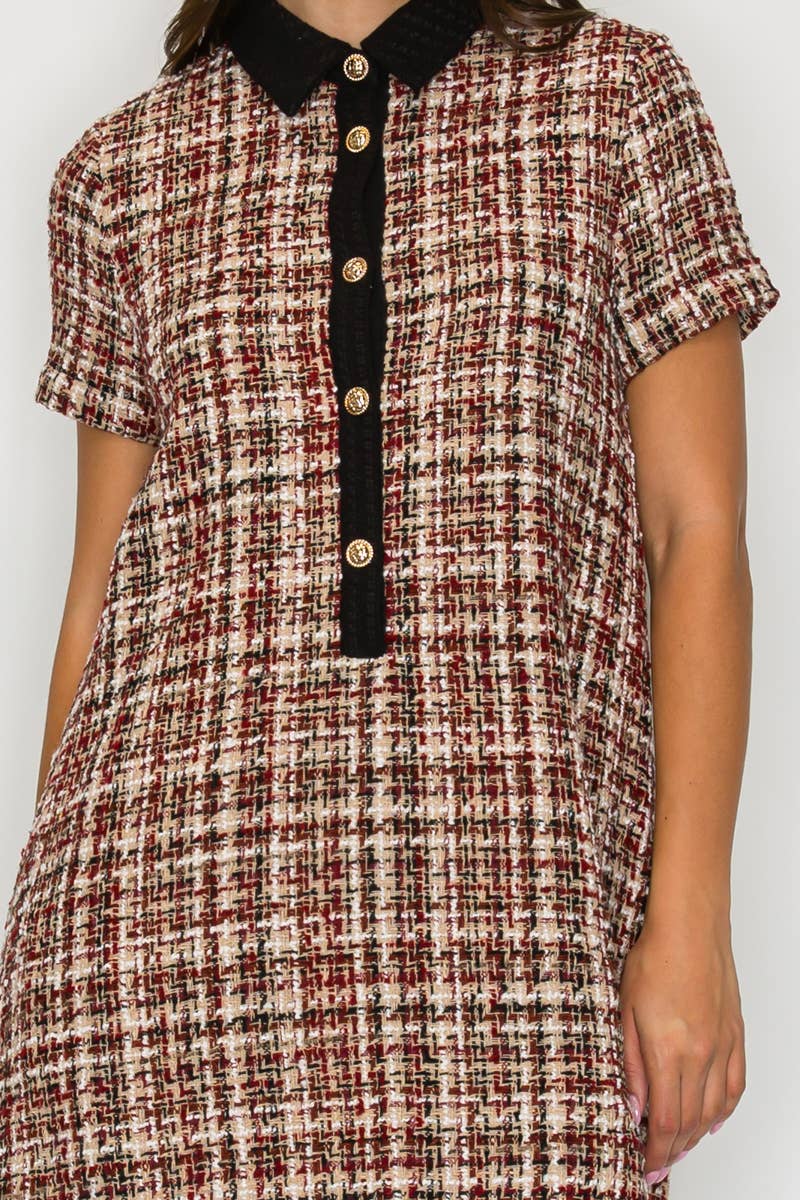 Tweed Love Mini Dress with Contrast Collar - LWD3194