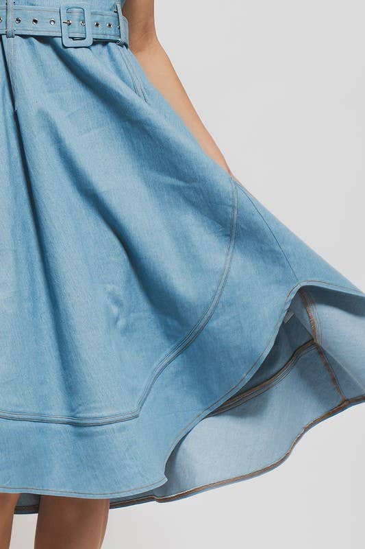 Fit and Flare Sleeveless Denim Midi Dress