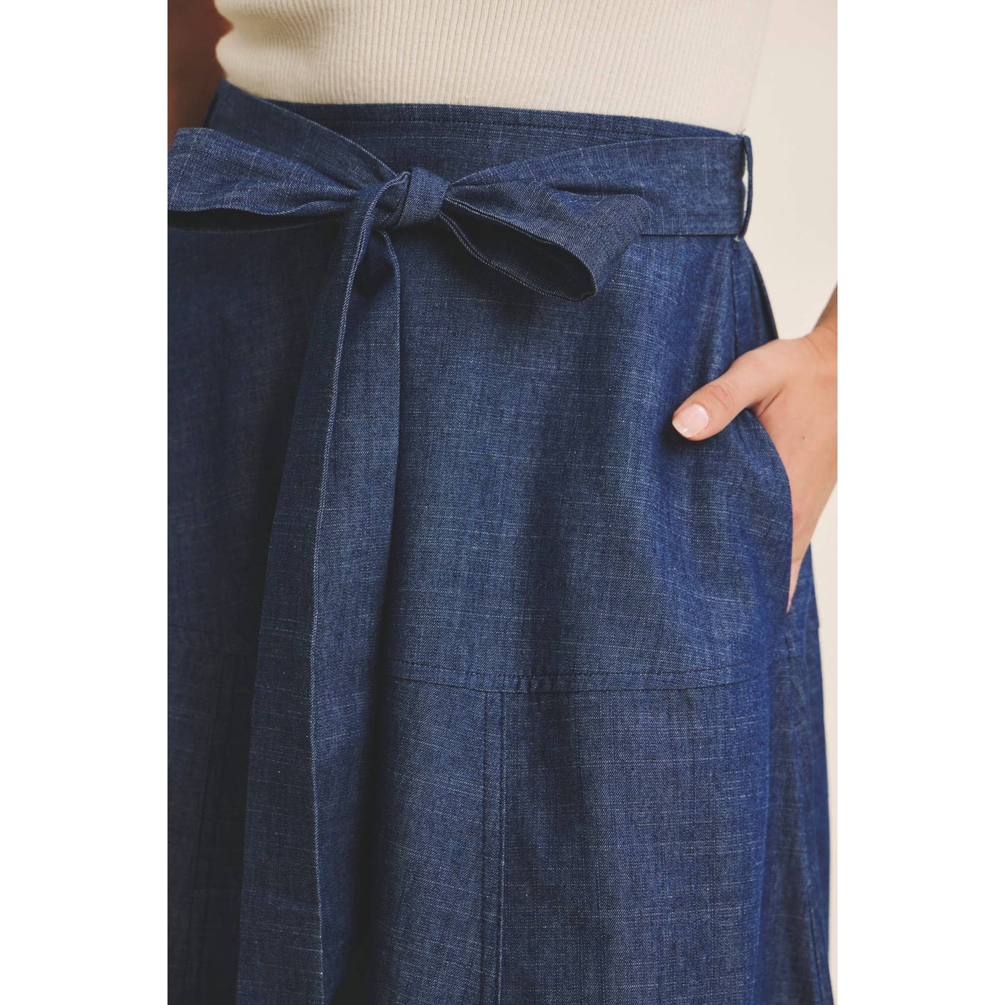 EFFORTLESS MIX OF COZY AND POLISHED TWOFER DENIM DRESS