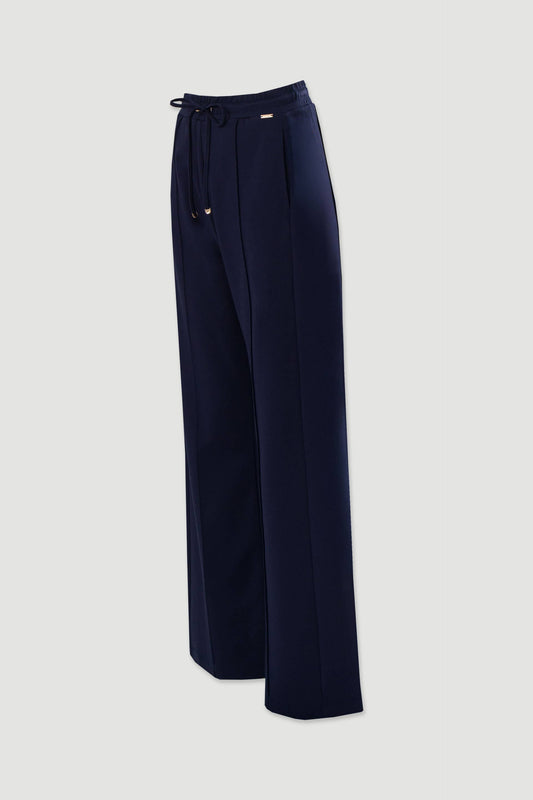 Wide-Leg Knit Trousers - Navy Blue