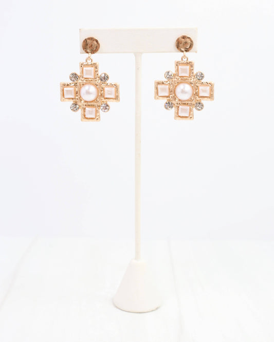 Anna K Pearl and Crystal Earring Worn Gold