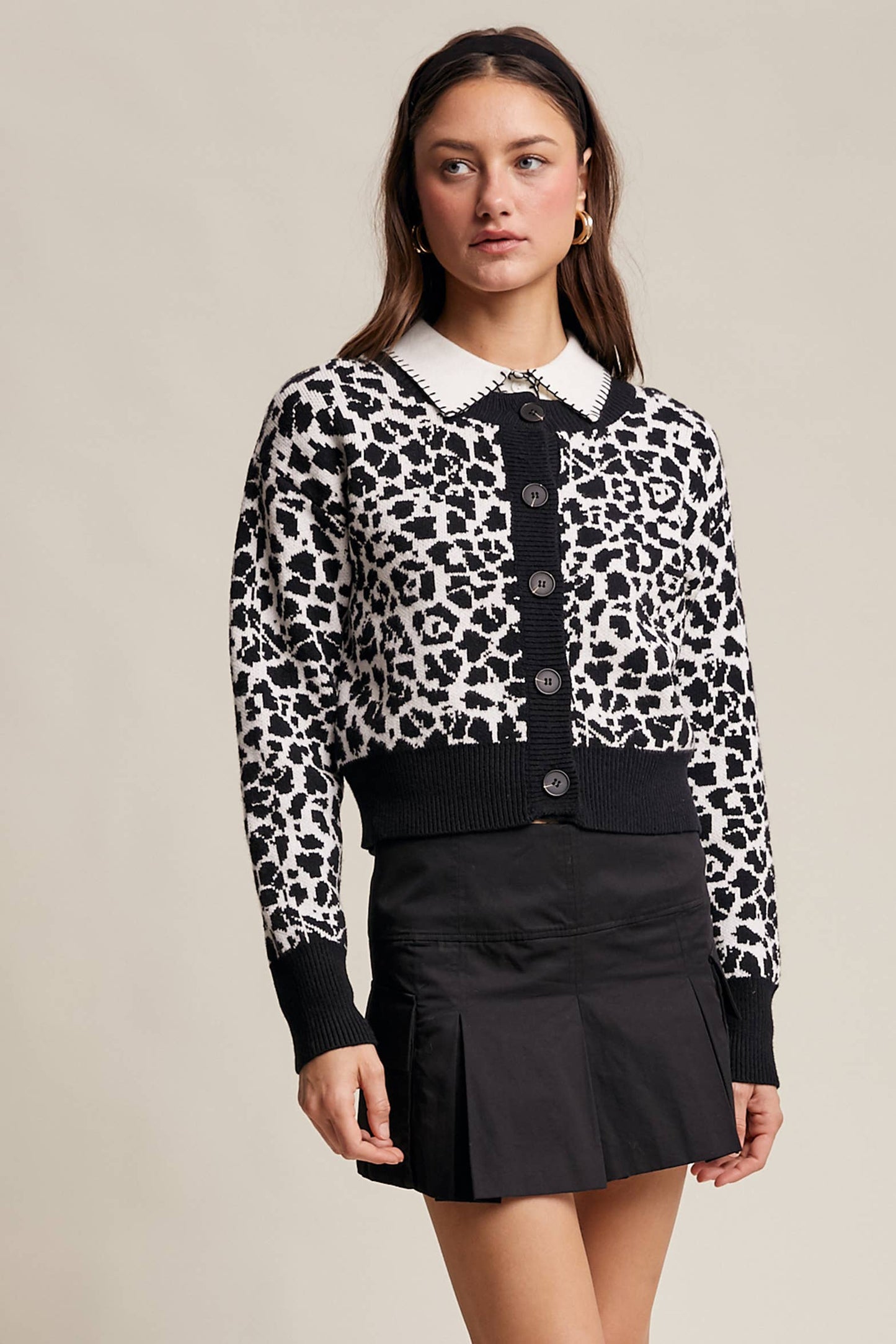 Leopard Knit Button-Up Cardigan