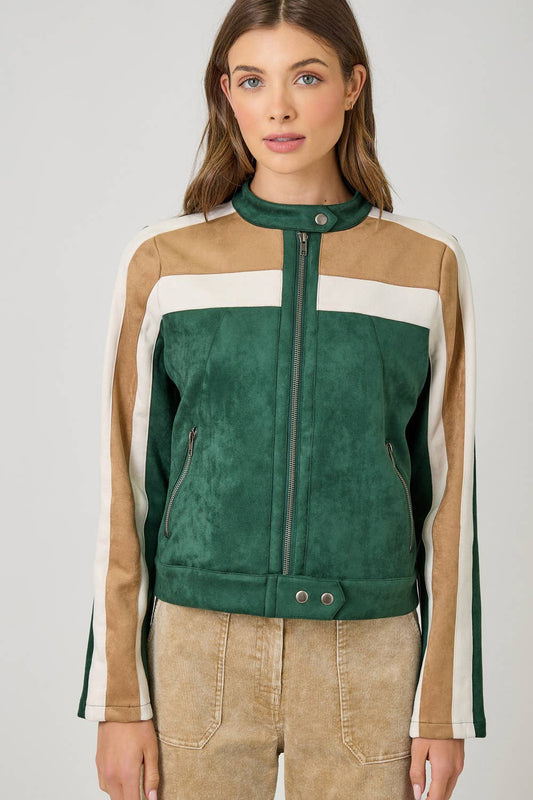 LAST CHANCE - Color Blocked Moto Jacket -size L