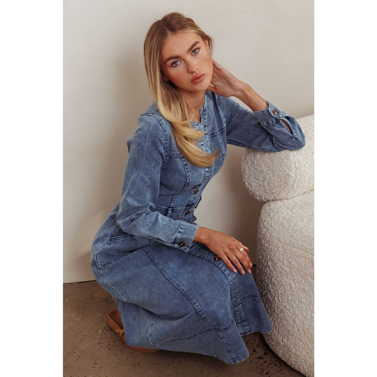 LONG SLEEVES DENIM MIDI DRESS