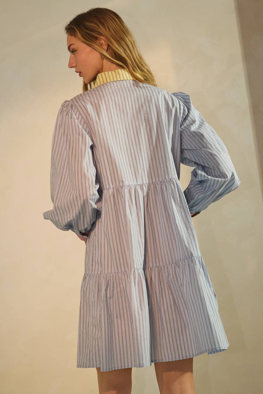 Striped Tiered Button Down Shirt Dress