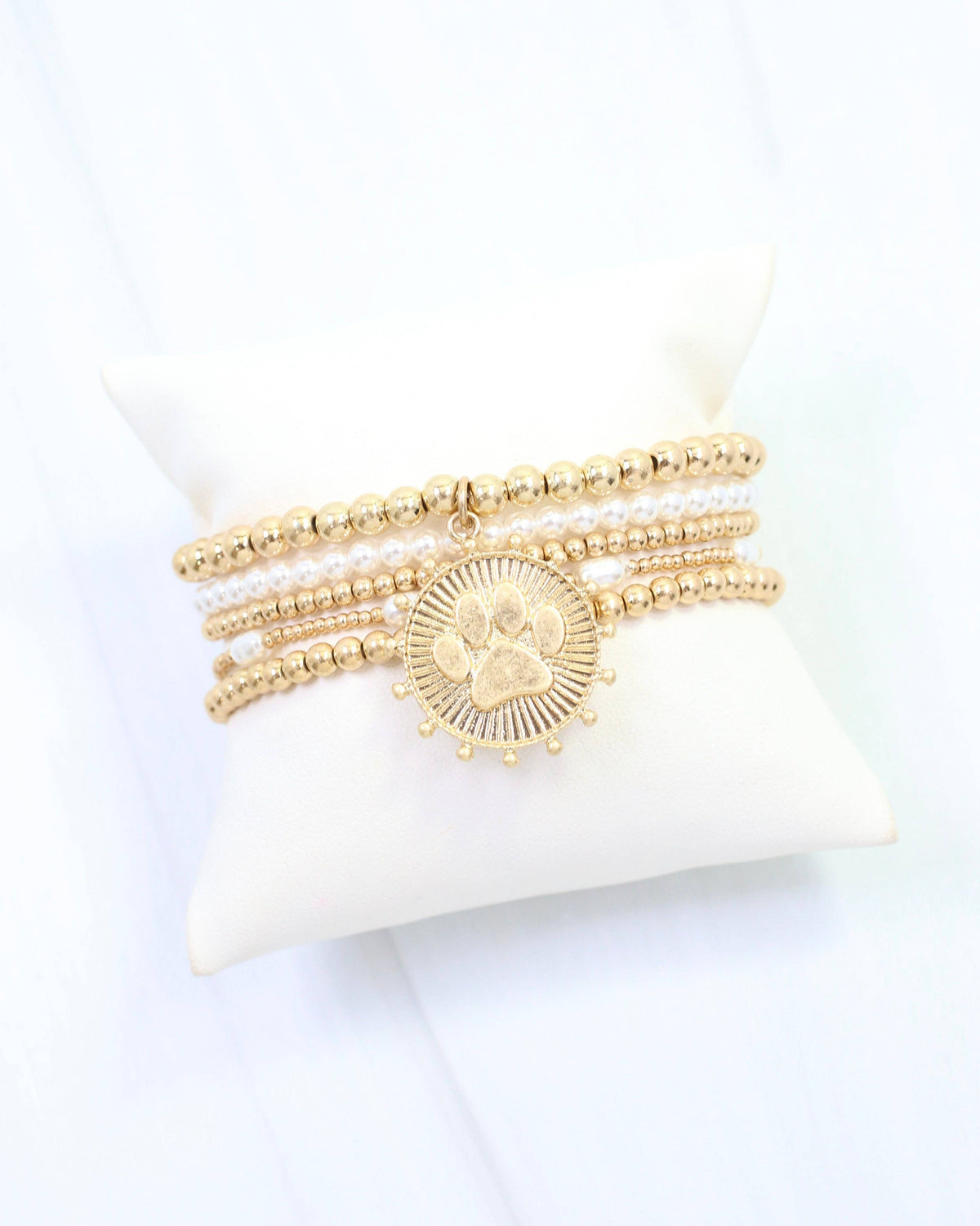Carmen Coin Beaded Bracelet Set Paw Print Worn Gold