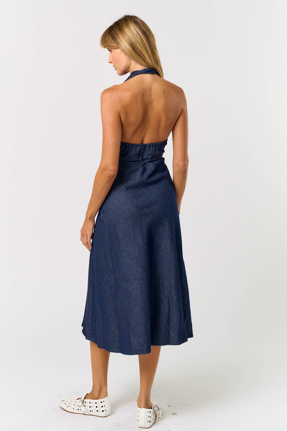 ILD5158 HALTER NECK DENIM MAXI DRESS