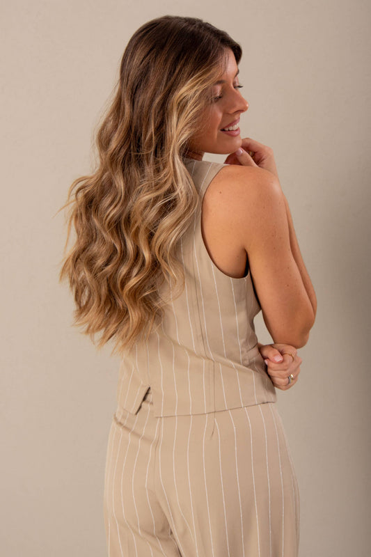 Pinstripe Button-Front Tailored Vest