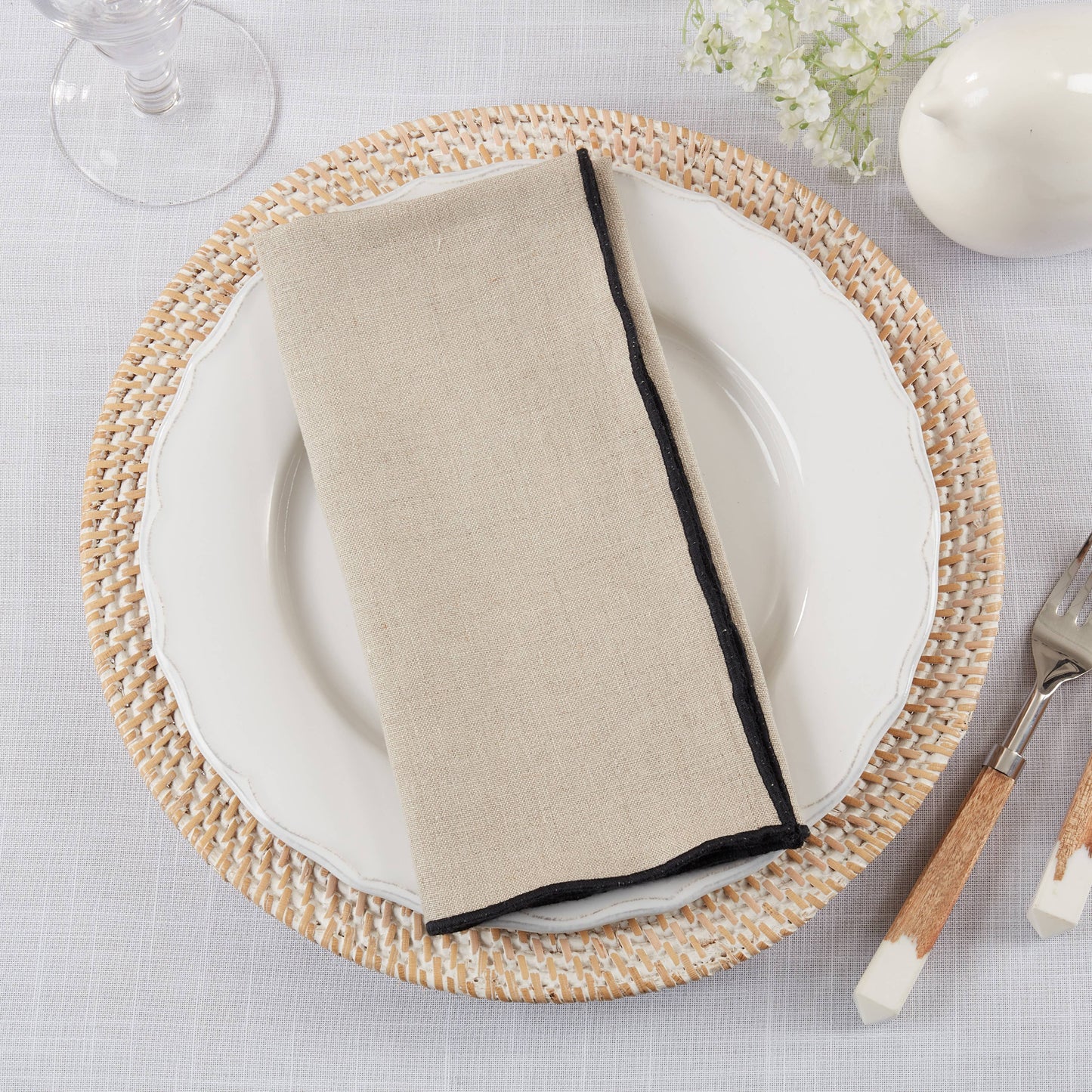 Linen Stonewashed Stitched Border Napkin