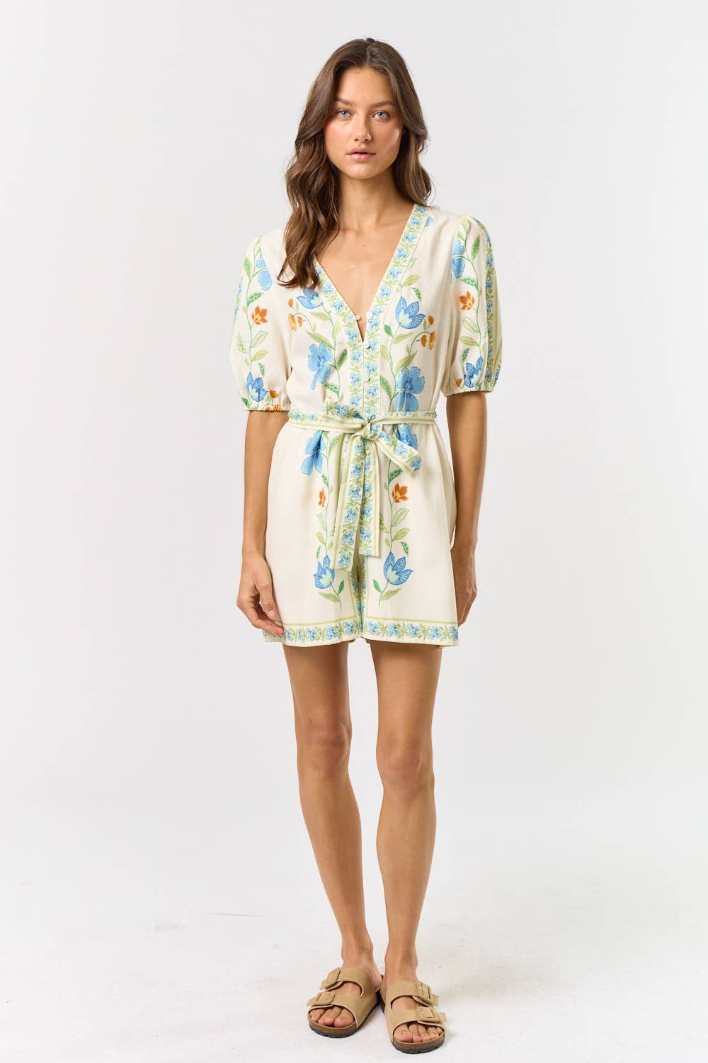 ILR5075 PRINTED SHORT PUFF SLEEVE ROMPER