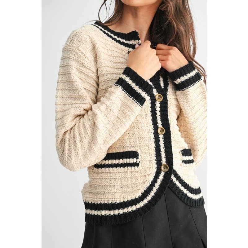 Classic Knit Cardigan Wtin Contrast Trim