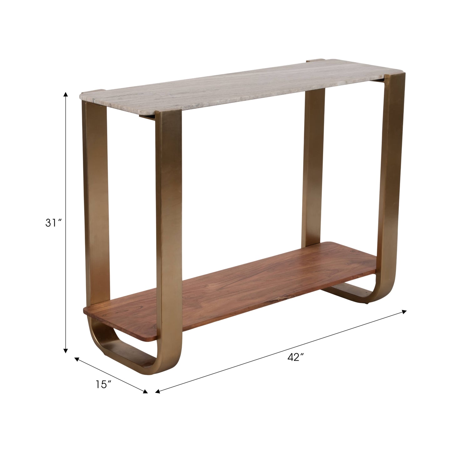 31 in. Gold Iron & Marble Top Console Table