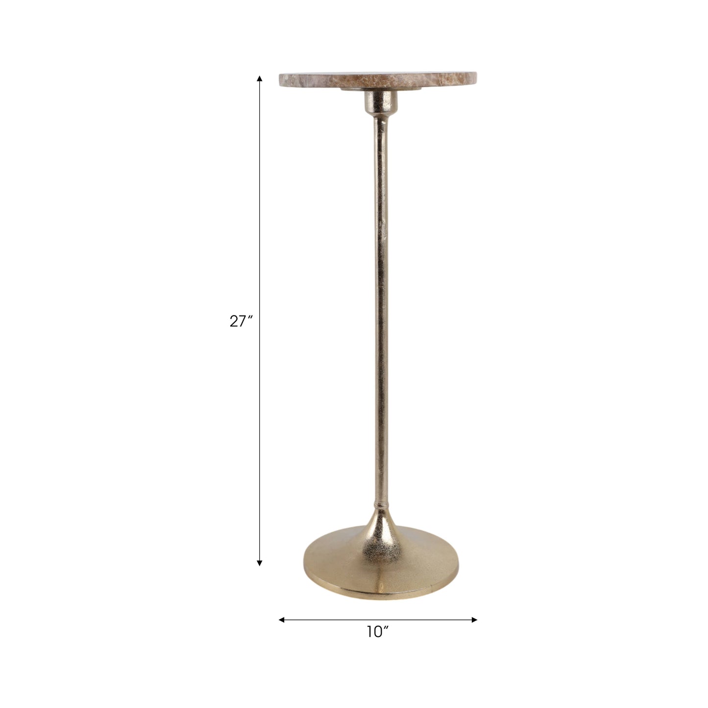 27X10" Marble Top Drink Table, Tan/Gold, Novelty, 27"H,