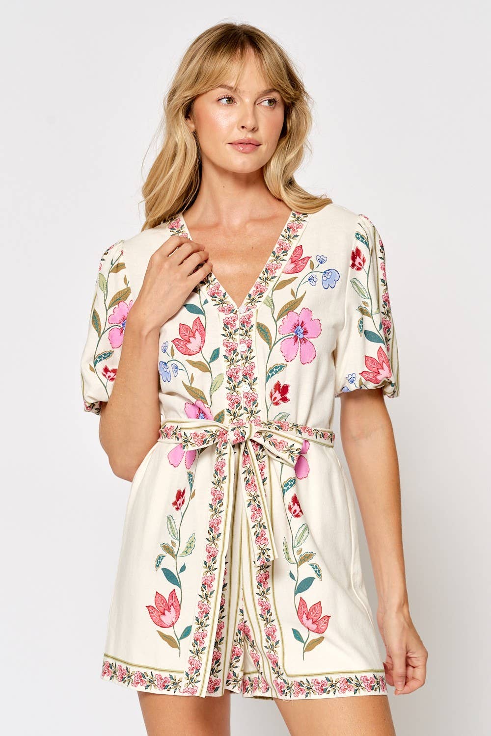 ILR5075 PRINTED SHORT PUFF SLEEVE ROMPER
