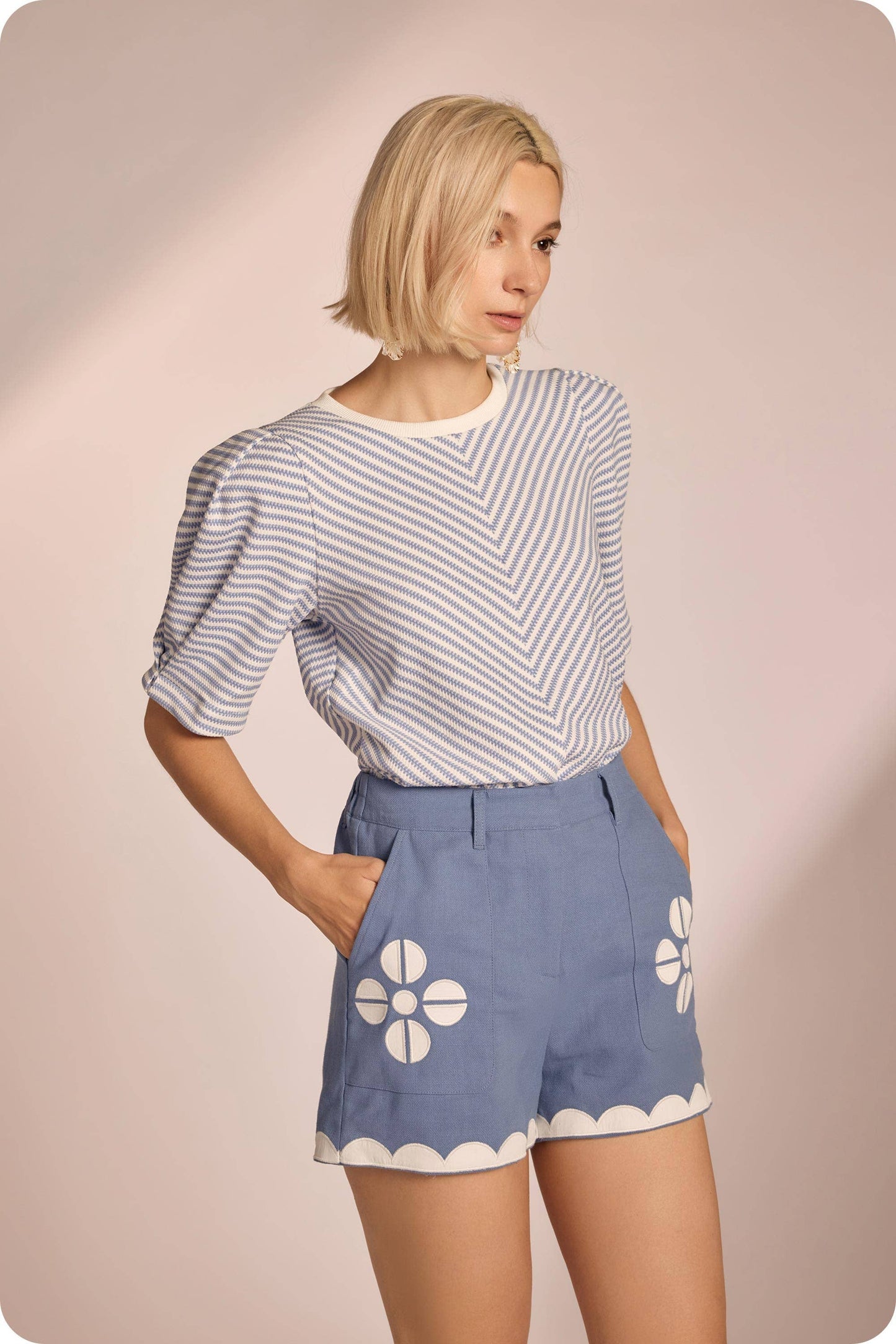 Herringbone Striped Knit Tee Top