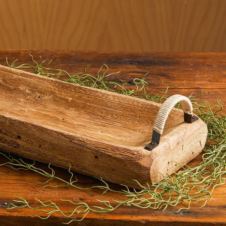 Wood Coffee Table Tray with Handles, Rustic Centerpiece