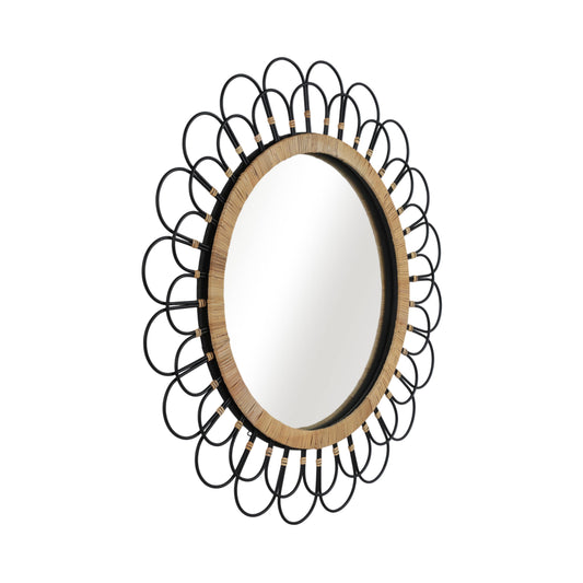 Black 36 in. Metal Round Daisy Wall Mirror
