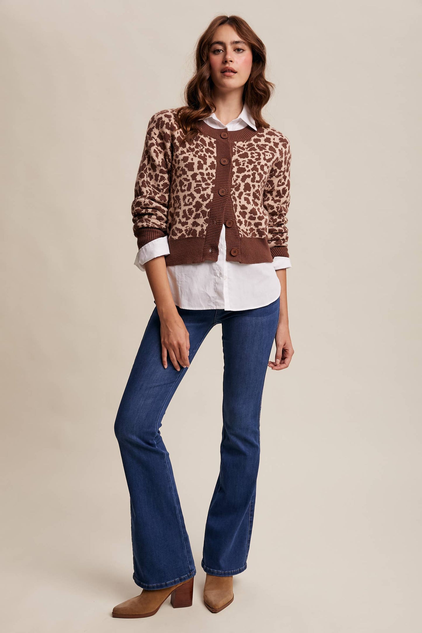 Leopard Knit Button-Up Cardigan