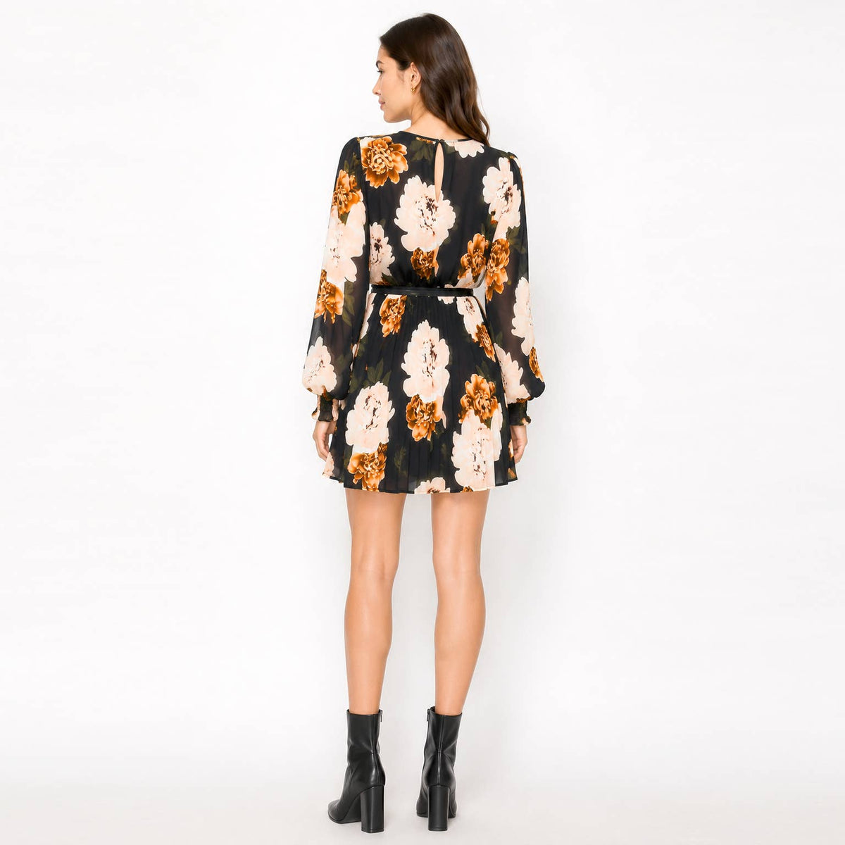 Autumn Peony Chiffon Mini Dress