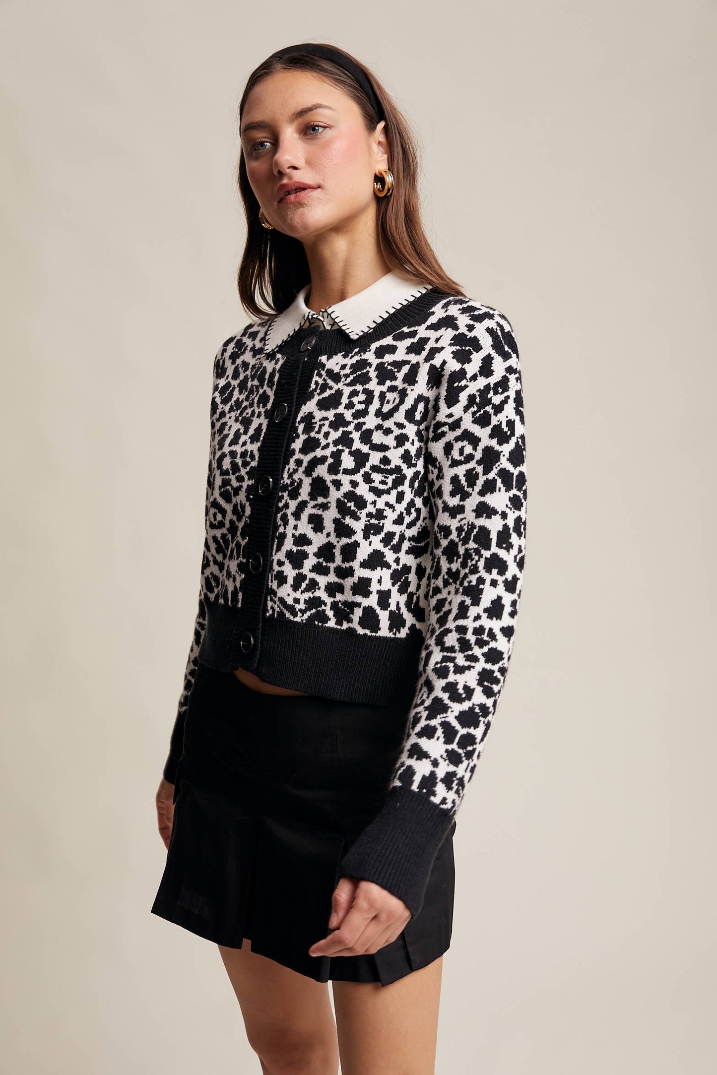 Leopard Knit Button-Up Cardigan