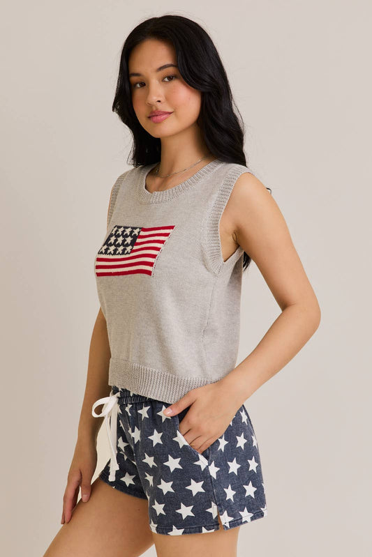 AMERICAN FLAG SLEEVELESS SWEATER TOP