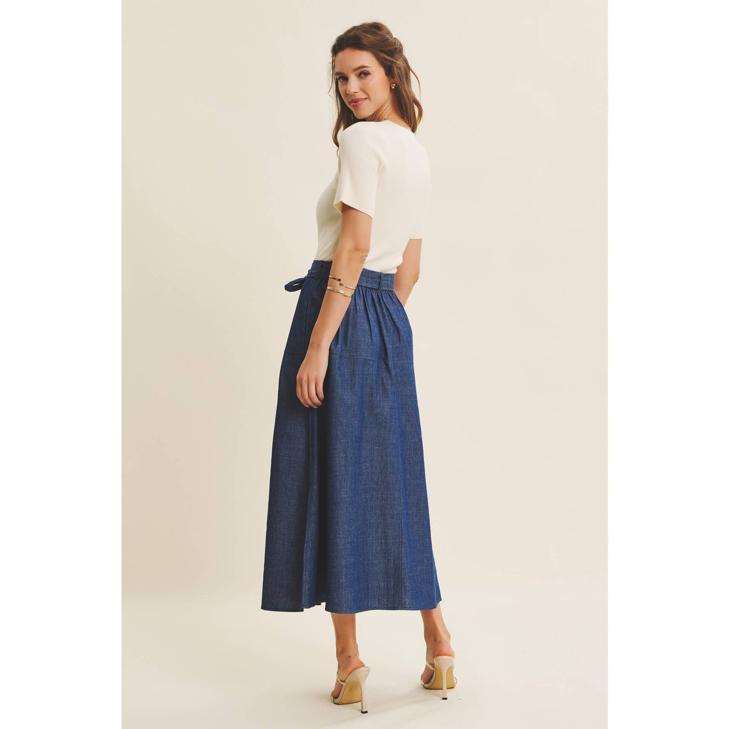 EFFORTLESS MIX OF COZY AND POLISHED TWOFER DENIM DRESS