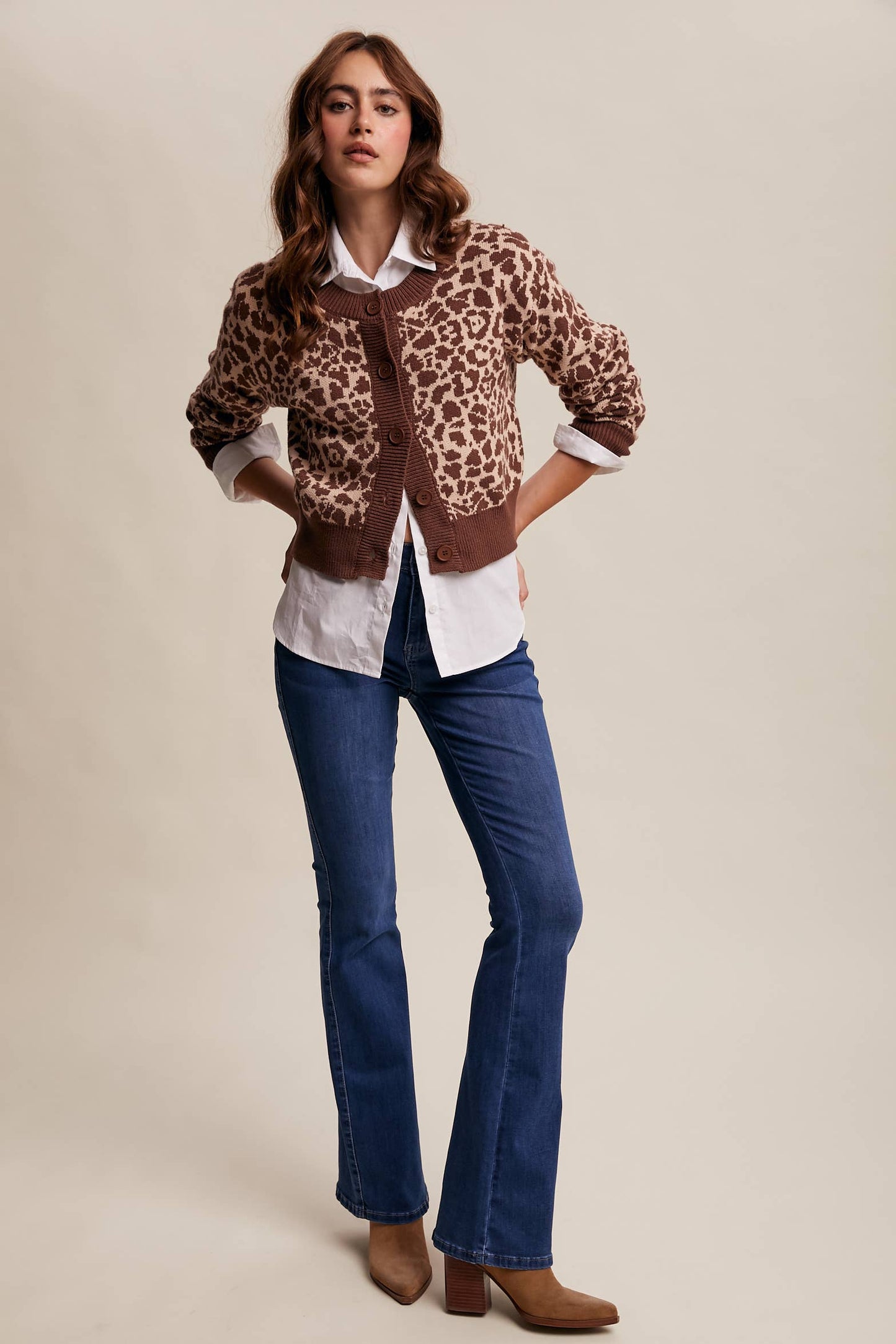 Leopard Knit Button-Up Cardigan