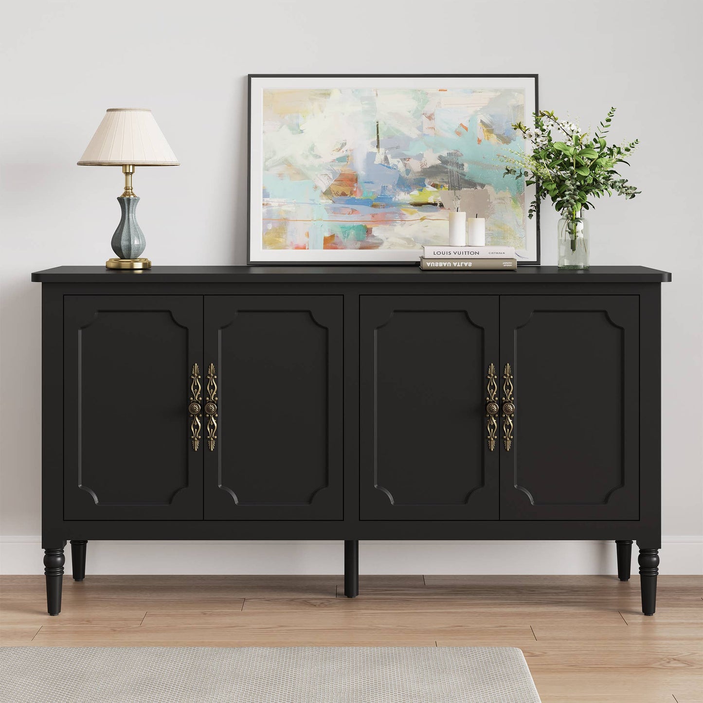 Console Cabinet, 58'' Mid Century Modern Pantry Cabinet