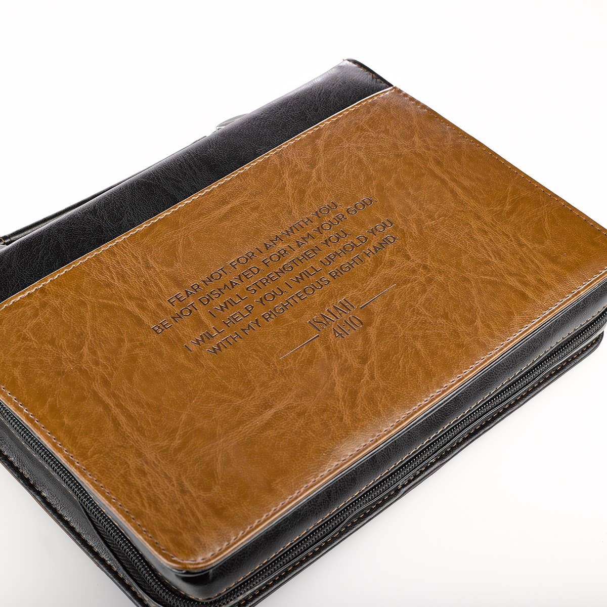 Bible Cover Classic Black/Brown Strengthen Isa. 41:10