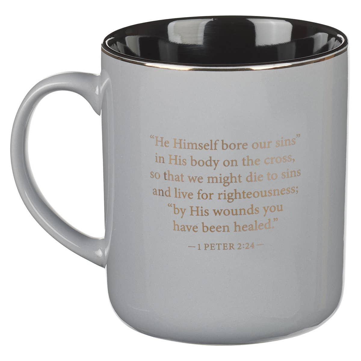 Mug Gray w/Metal Cross 1 Peter 2:24