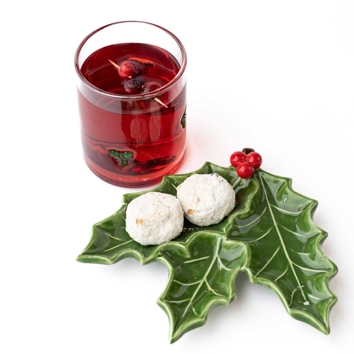 Holly Sprig Shaped Ceramic Dessert Plate