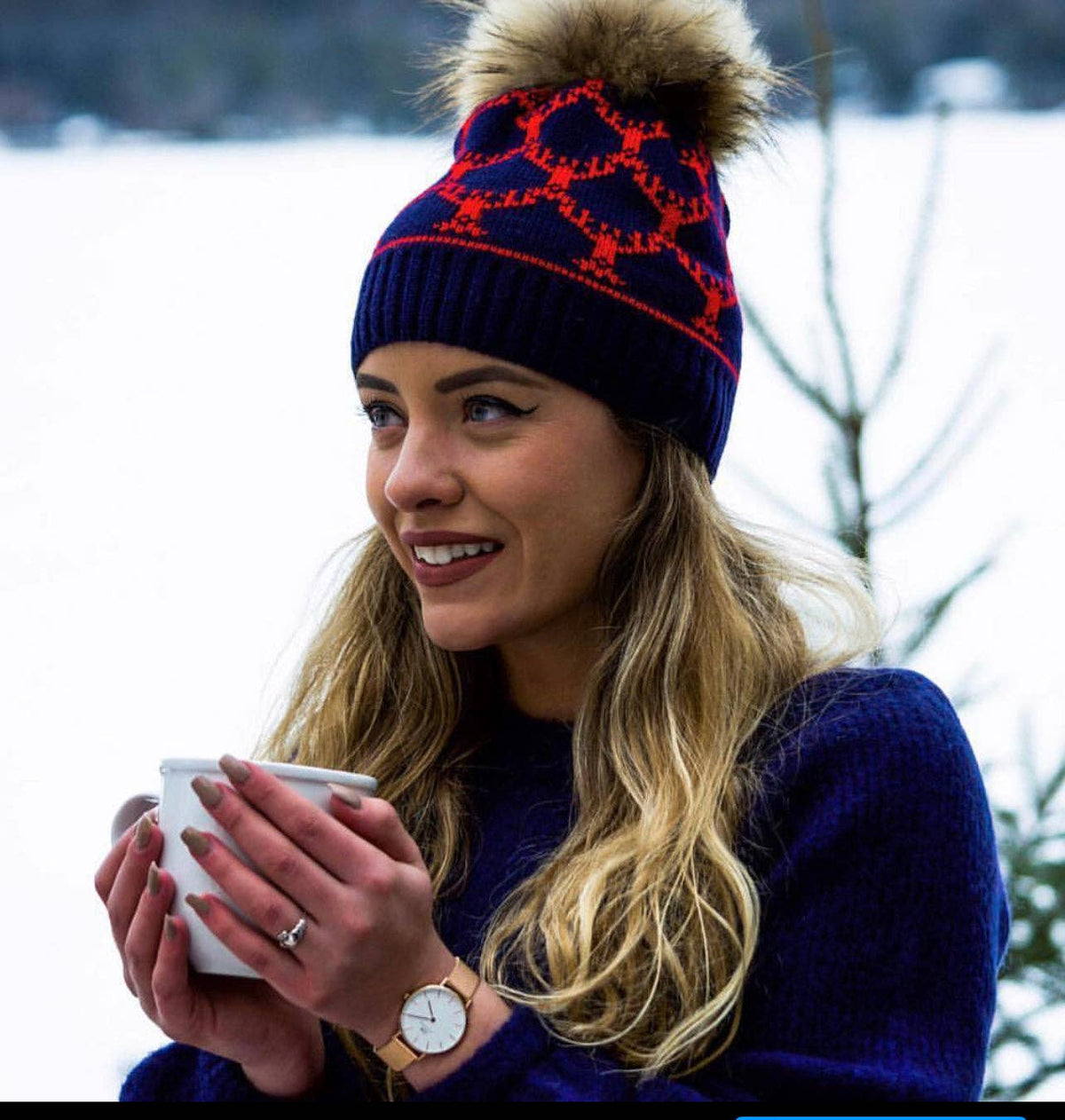Lobster Pom Pom Beanie Hat Navy/Red